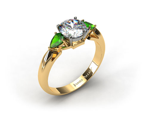 18k Yellow Gold Three Stone Pear Shaped Emerald Engagement Ring